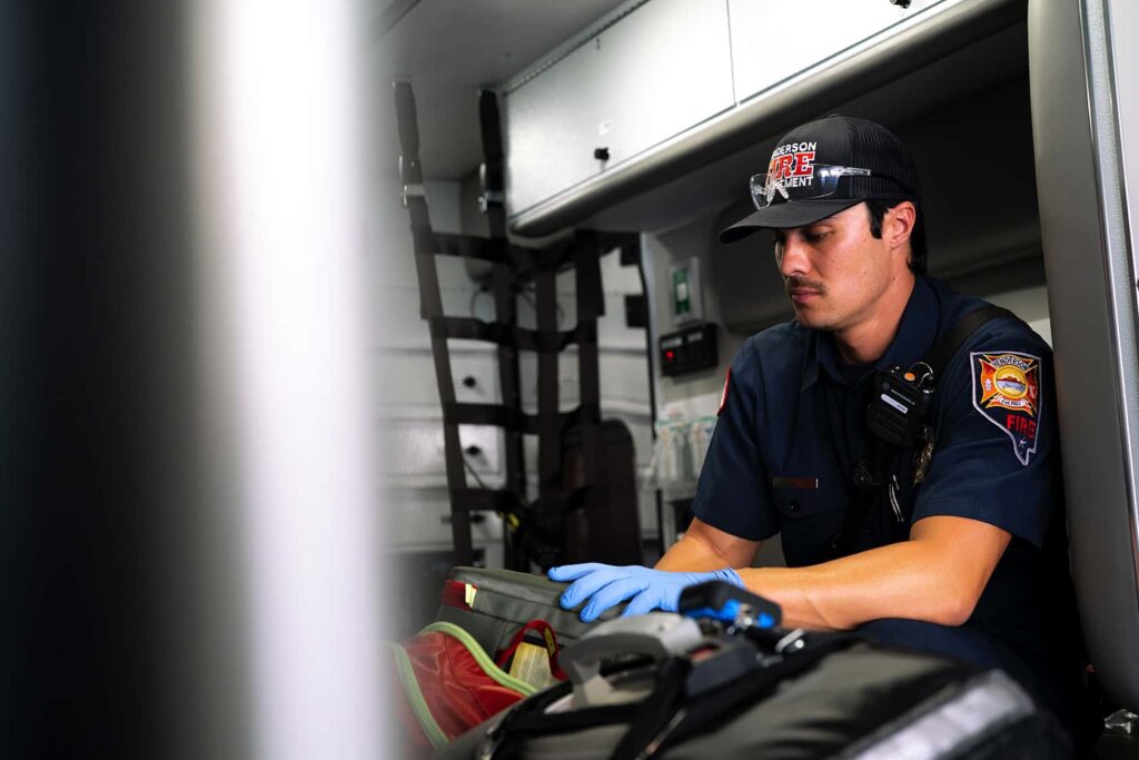 Paramedic inside the ambulance